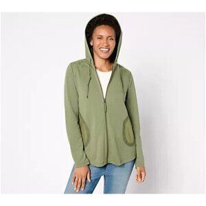 LOGO Life by Lori Goldstein Zip Front Hoodie w\ Crochet Olivine X-Small A659318